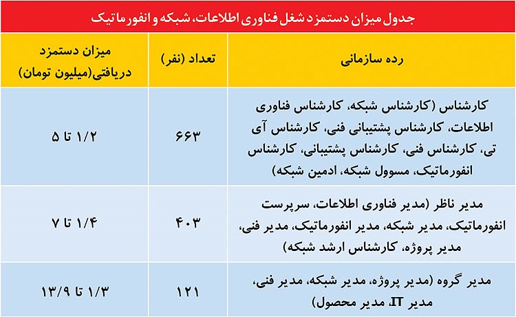 اگر یک مهندس شبکه های کامپیوتری که در بخش دولتی مشغول به کار باشد، با توجه به قانون کار هر کشور حقوق دریافت می نماید. متخصصین رشته شبکه کامپیوتری فعال در بخش خصوصی نیز با توجه سطوح مهارت، دانش و تجربه میزان حقوق و درآمد وی تعیین می گرد