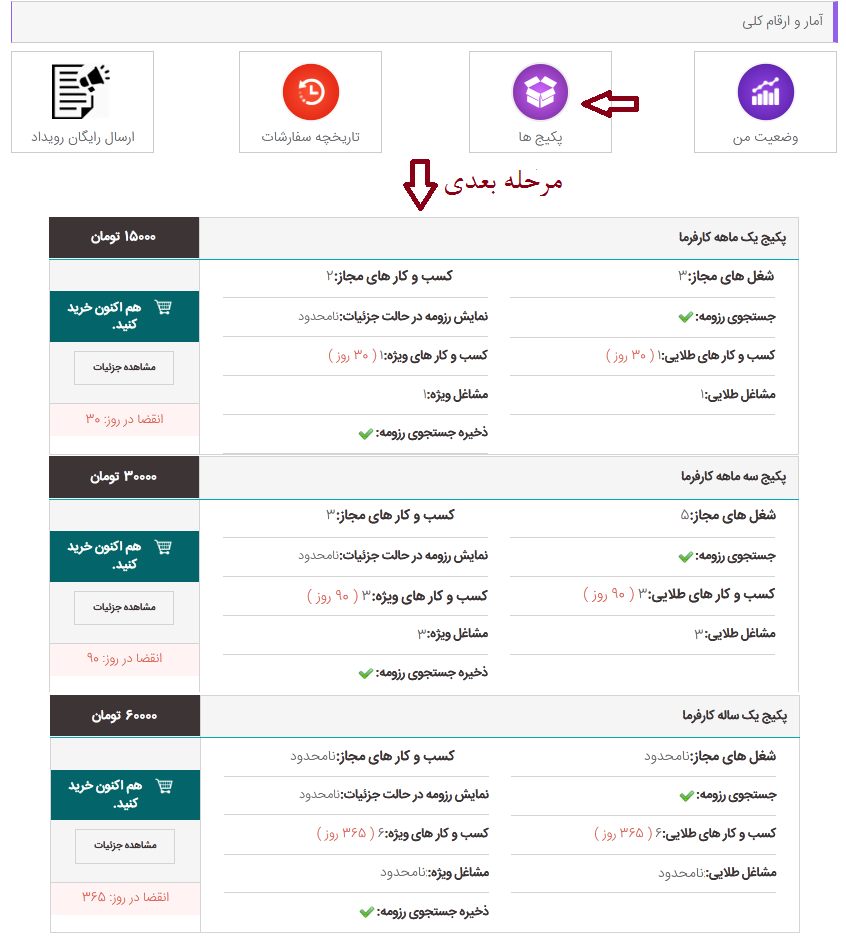 آگهی دهنده می تواند با پرداخت کمترین قیمت پکیج های اشتراکی سایت را خریداری کرده و نسبت به درج آگهی استخدام اینترنتی خود به صورت طلایی و یا ویژه در سامانه کاریابی و استخدام کامپیوتر جابز اقدام نماید.